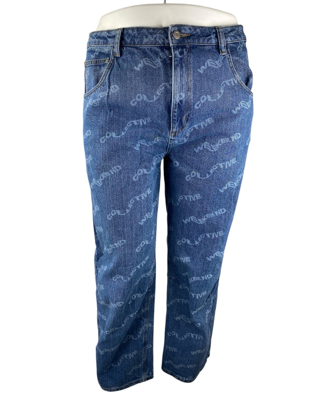 ASOS Women's Blue Weekend Collective Print Straight Leg Denim Jeans Size 14